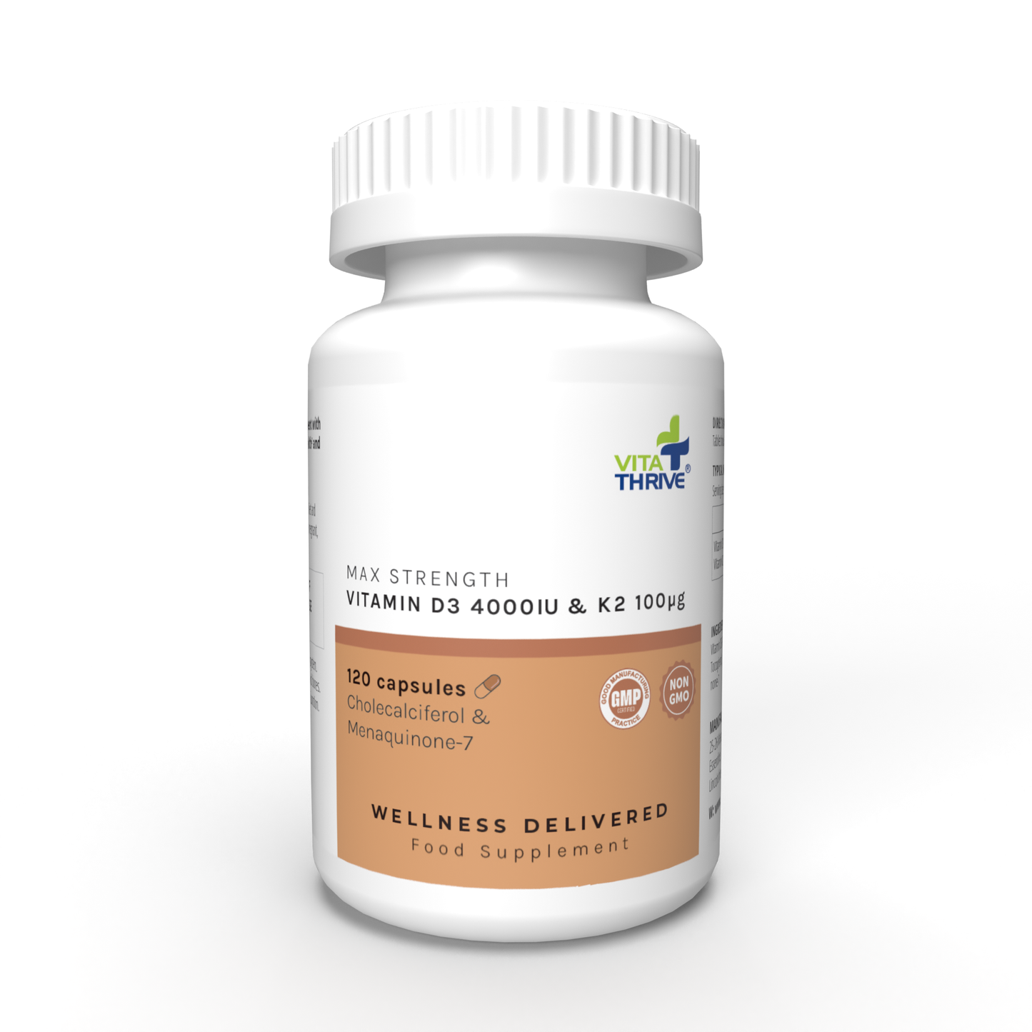 VitaThrive® Max Strength Vitamin D3 4,000iu (100µg) & Vitamin K2 100µg Capsules