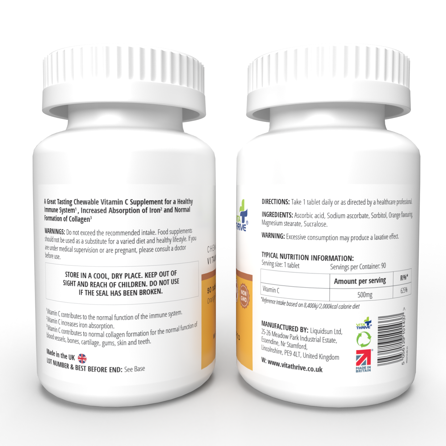VitaThrive® Vitamin C 500mg Chewable– 90 Tablets