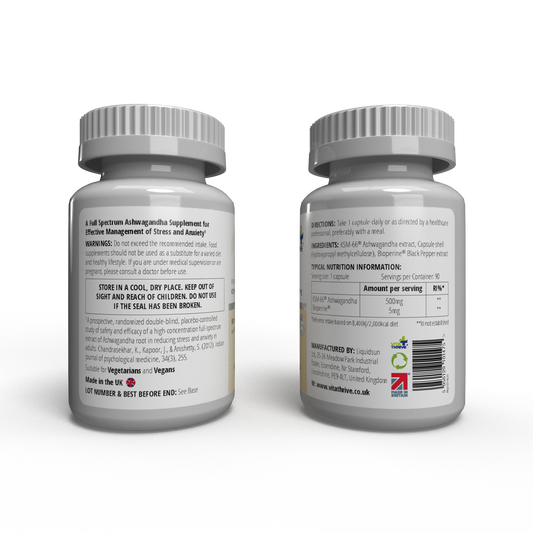 VitaThrive® KSM-66® Ashwagandha 500mg with Bioperine® Capsules - 90 Count