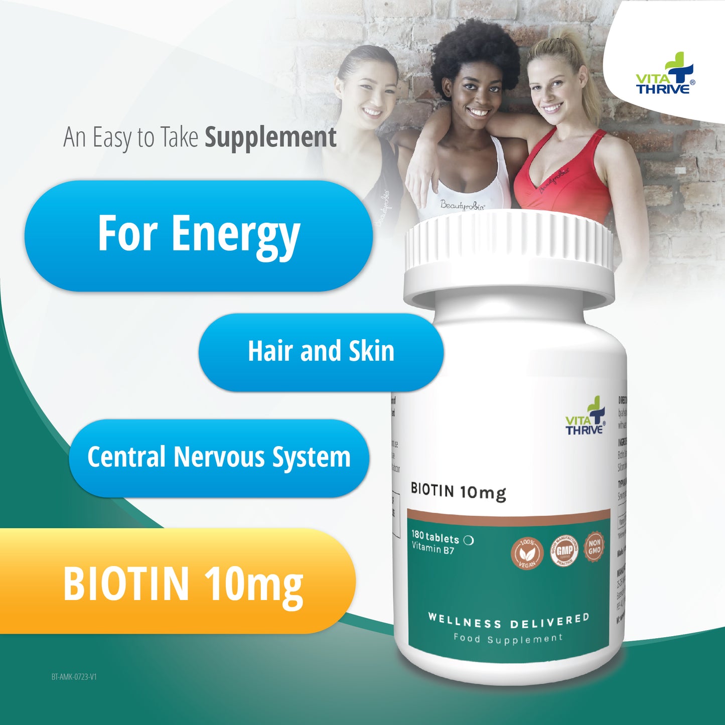 VitaThrive® Biotin 10mg (Vitamin B7 10000mcg) Tablets - 180 Count