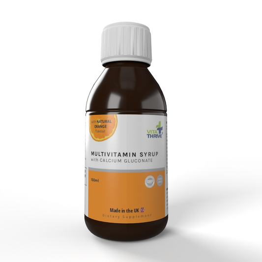 VitaThrive® Multivitamins for Children with Calcium Gluconate Liquid Oral Syrup – with Natural Orange Flavour
