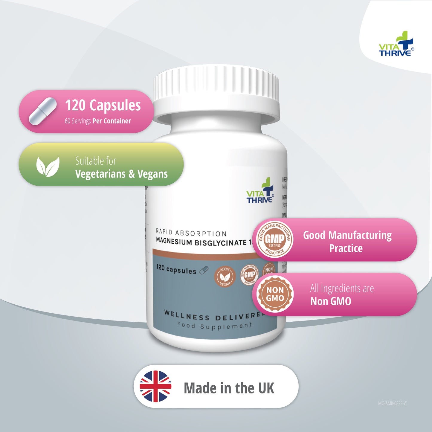 VitaThrive® Rapid Absorption Magnesium Bisglycinate 1,000mg – 120 Capsules