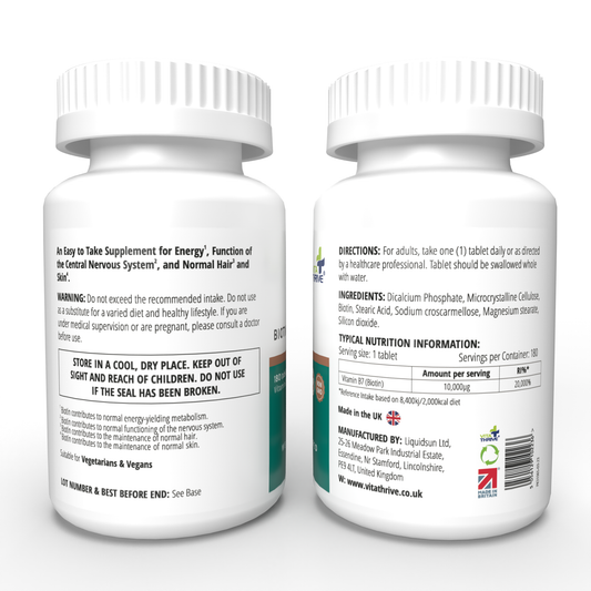 VitaThrive® Biotin 10mg (Vitamin B7 10000mcg) Tablets - 180 Count