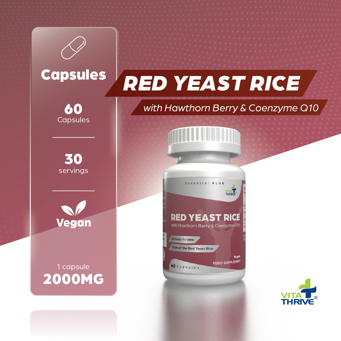 VitaThrive® Red Yeast Rice with Hawthorne Berry and Co-Enzyme Q10-60 Capsules