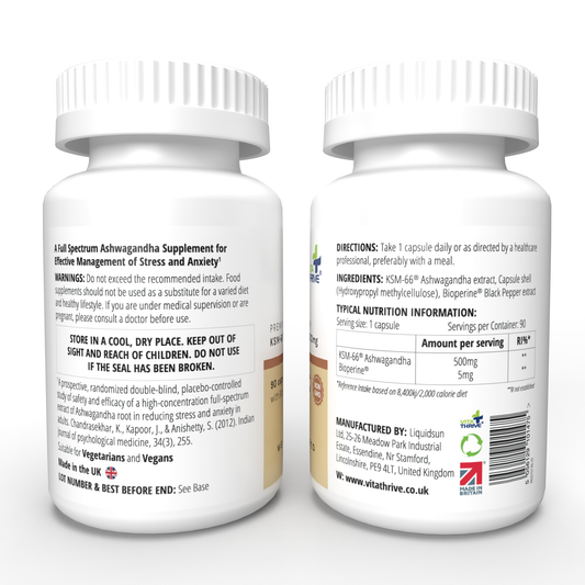 VitaThrive® KSM-66® Ashwagandha 500mg with Bioperine® Capsules - 90 Count