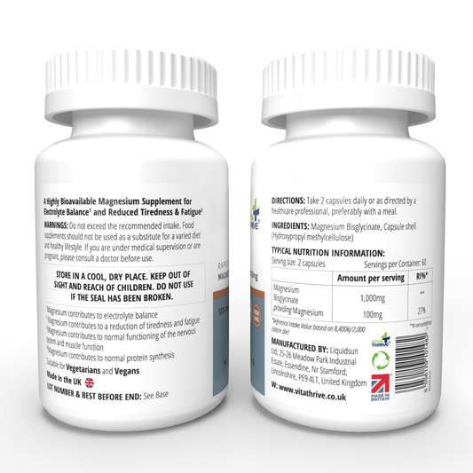 VitaThrive® Rapid Absorption Magnesium Bisglycinate 1,000mg – 120 Capsules