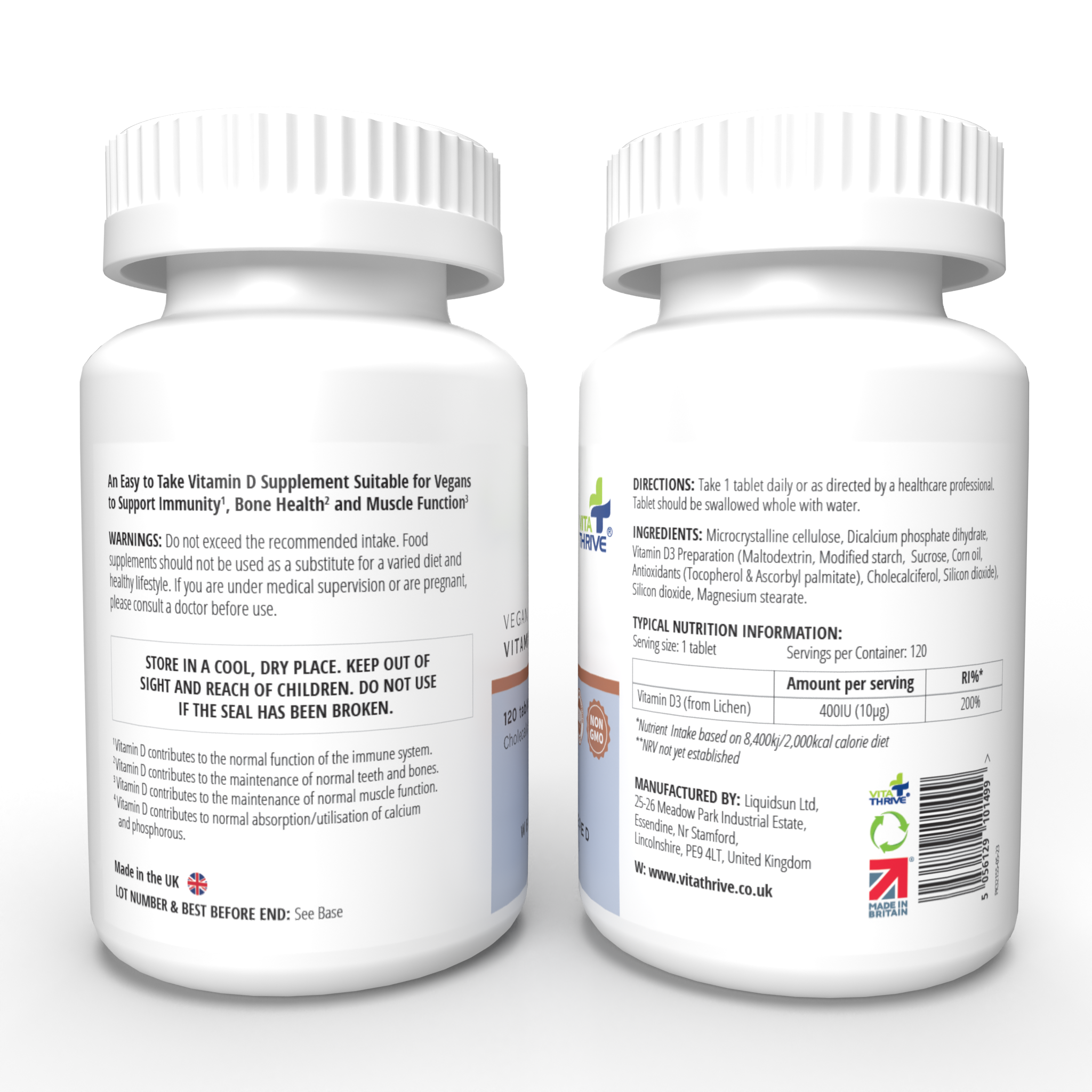 VitaThrive® Vegan Vitamin D3 400iu– 120 Tablets