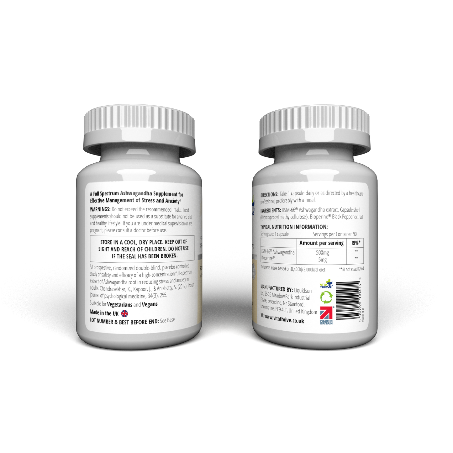 VitaThrive® KSM-66® Ashwagandha 500mg with Bioperine® Capsules - 90 Count