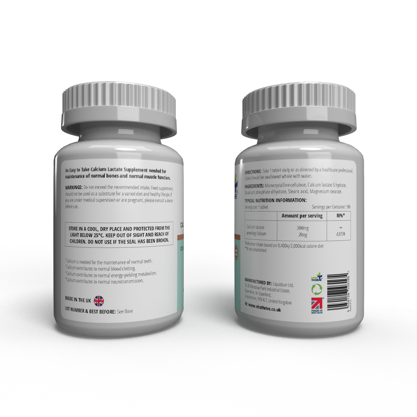 VitaThrive® Calcium Lactate 300mg Tablets (100 count)