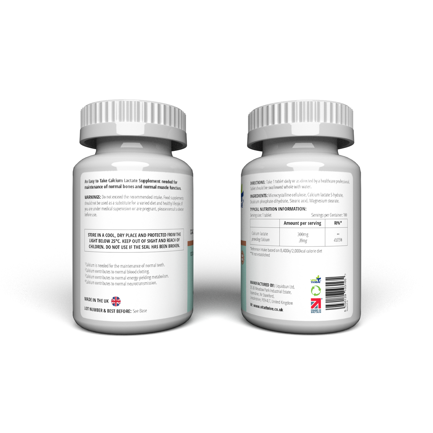 VitaThrive® Calcium Lactate 300mg Tablets (100 count)