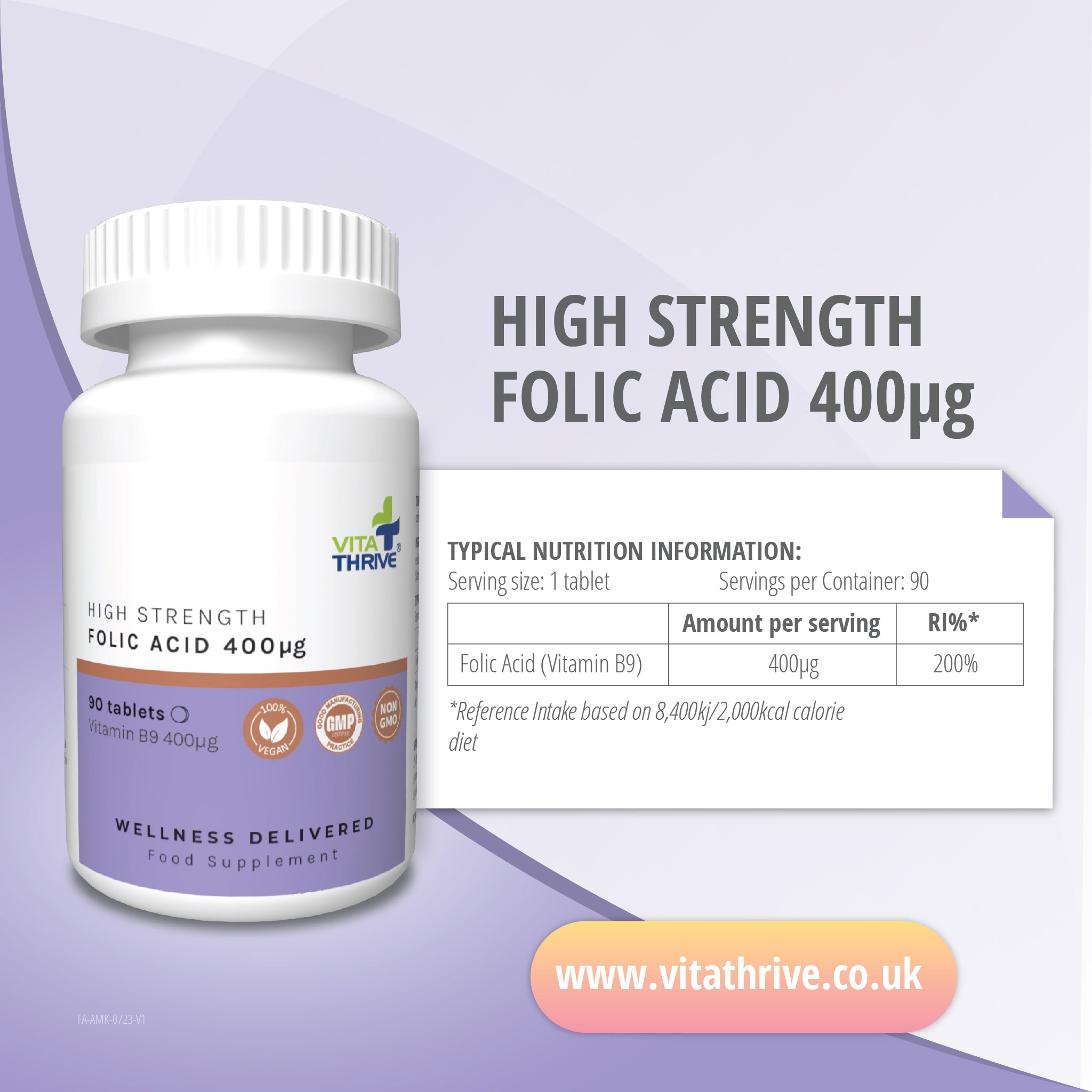 أقراص VitaThrive® Folic Acid 400 mg