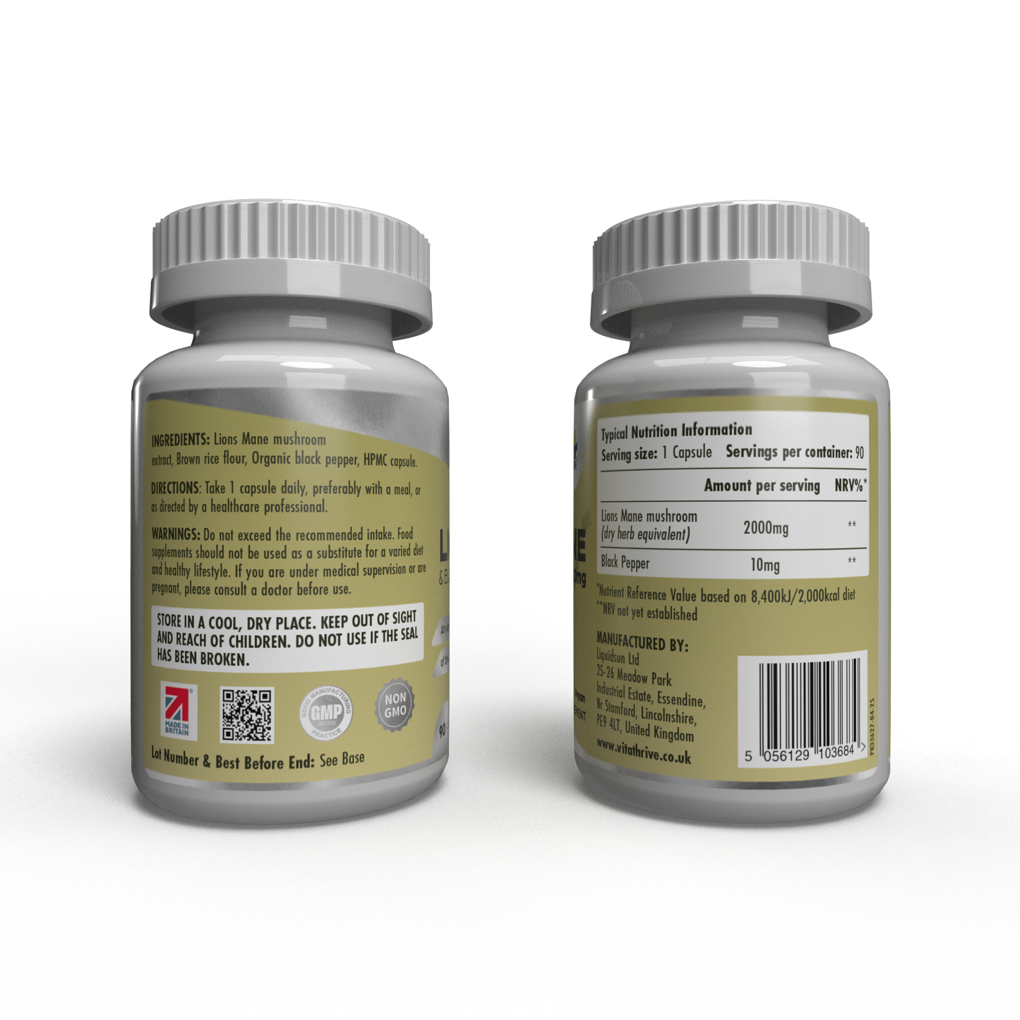 VitaThrive® Lions Mane 2,000mg & Black Pepper Capsules
