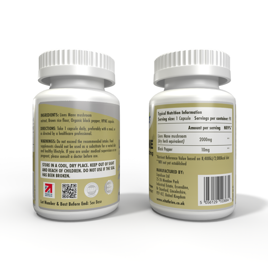 VitaThrive® Lions Mane 2,000mg & Black Pepper Capsules