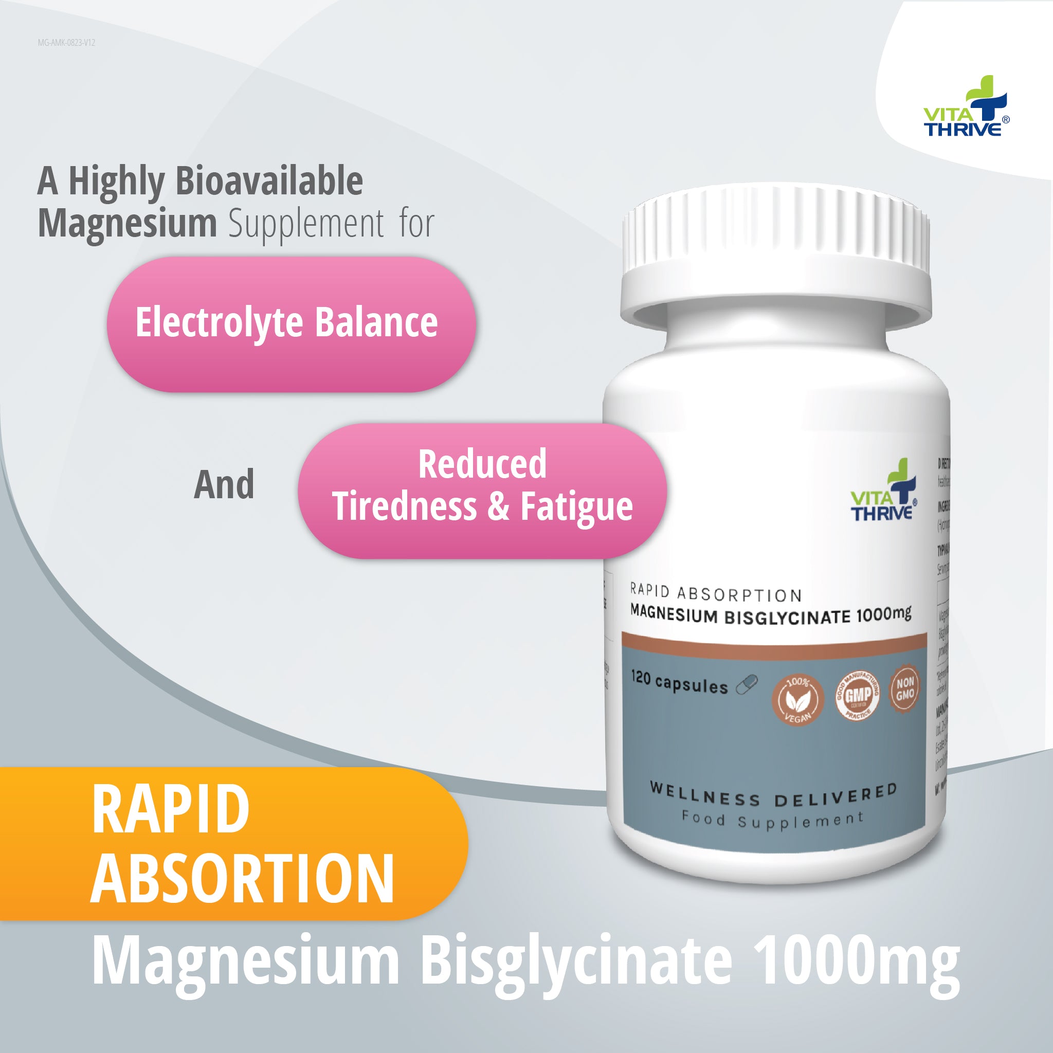 VitaThrive® Rapid Absorption Magnesium Bisglycinate 1,000mg – 120 Capsules