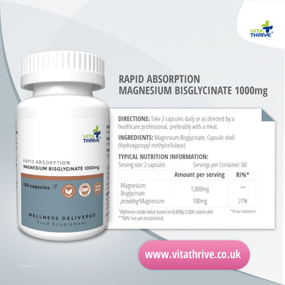 VitaThrive® Rapid Absorption Magnesium Bisglycinate 1,000mg – 120 Capsules