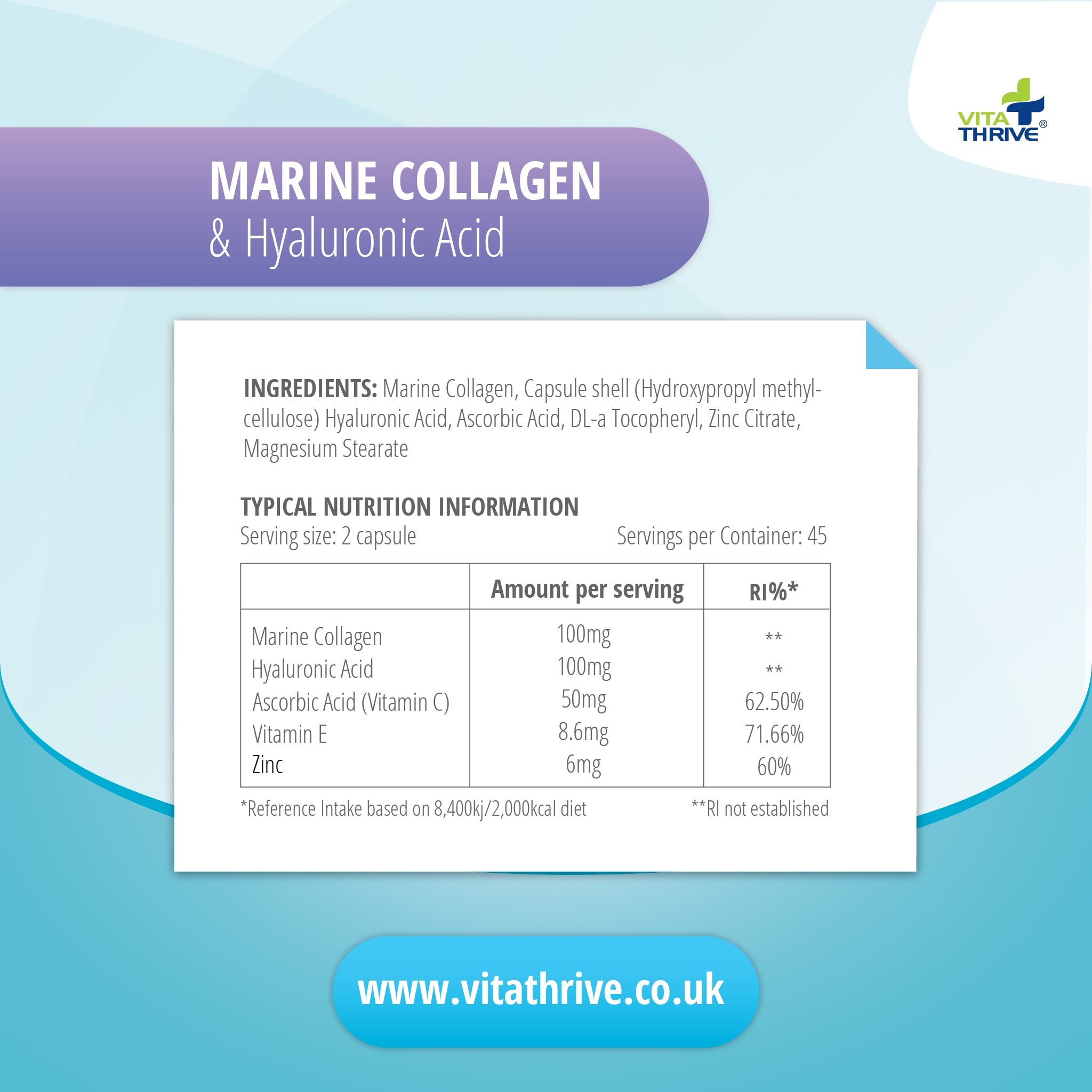 VitaThrive® Marine Collagen & Hyaluronic Acid - 90 Capsules
