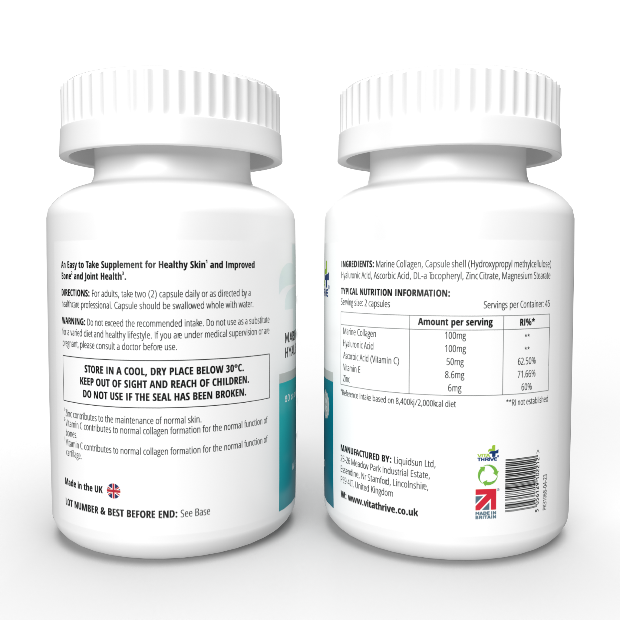 VitaThrive® Marine Collagen & Hyaluronic Acid - 90 Capsules