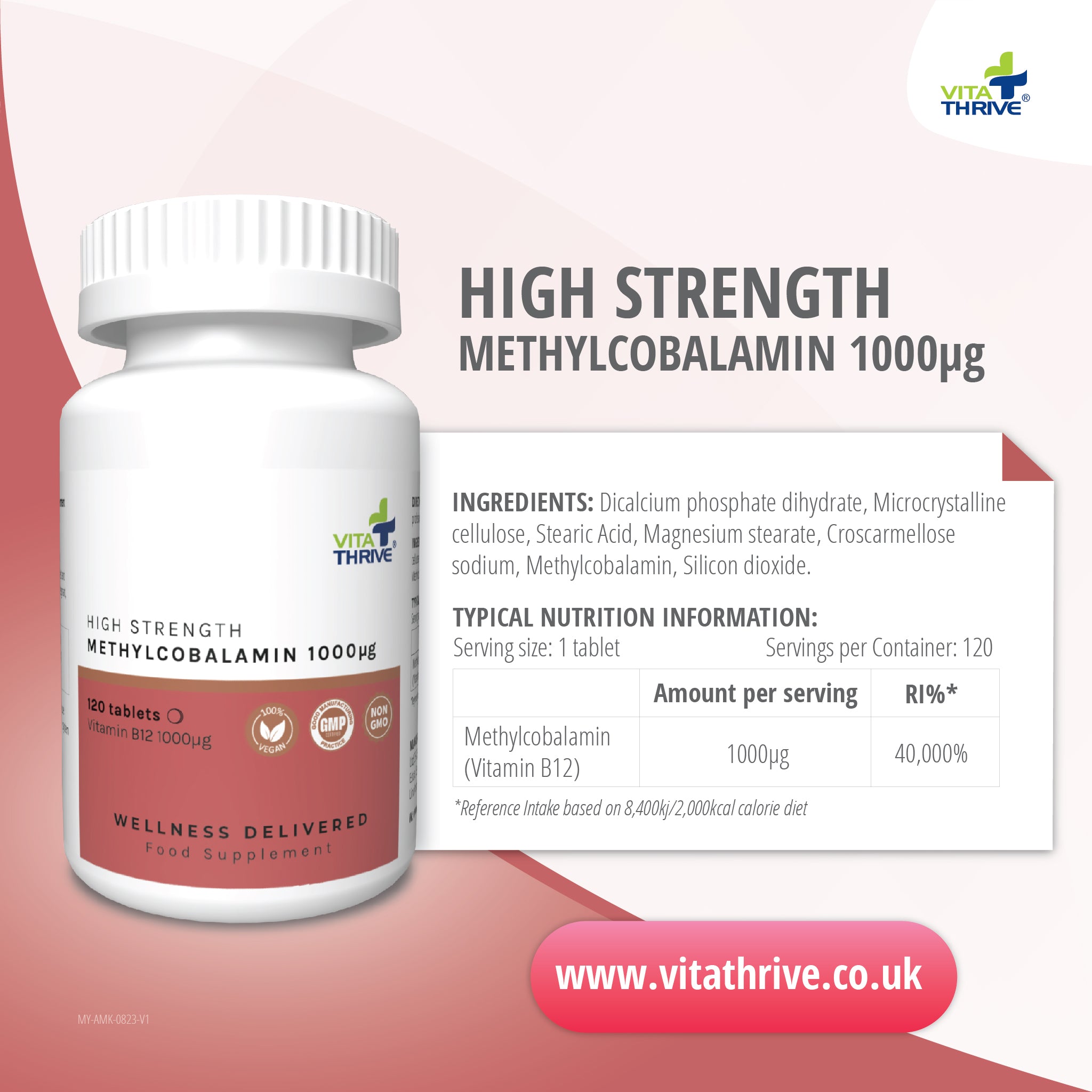 VitaThrive® Vitamin B12 (Methylcobalamin) 1000µg - 120 Tablets