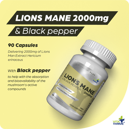 VitaThrive® Lions Mane 2,000mg & Black Pepper Capsules