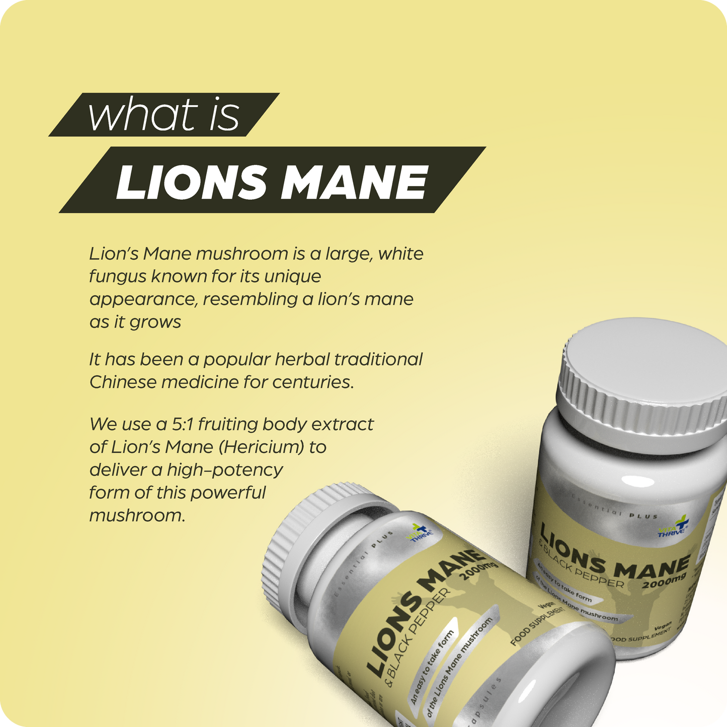 VitaThrive® Lions Mane 2,000mg & Black Pepper Capsules