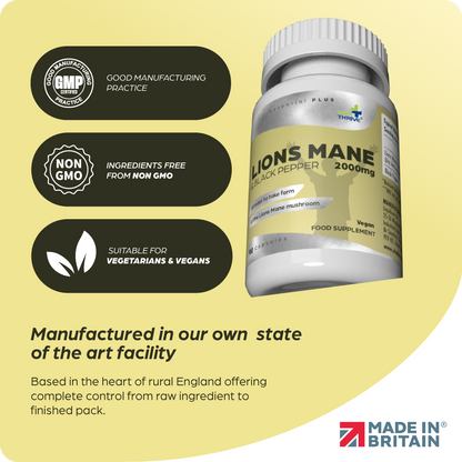VitaThrive® Lions Mane 2,000mg & Black Pepper Capsules