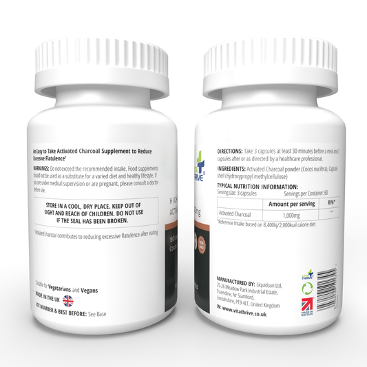 VitaThrive® High Strength Activated Charcoal (Cocos Nucifera)1000mg– 180 Capsule