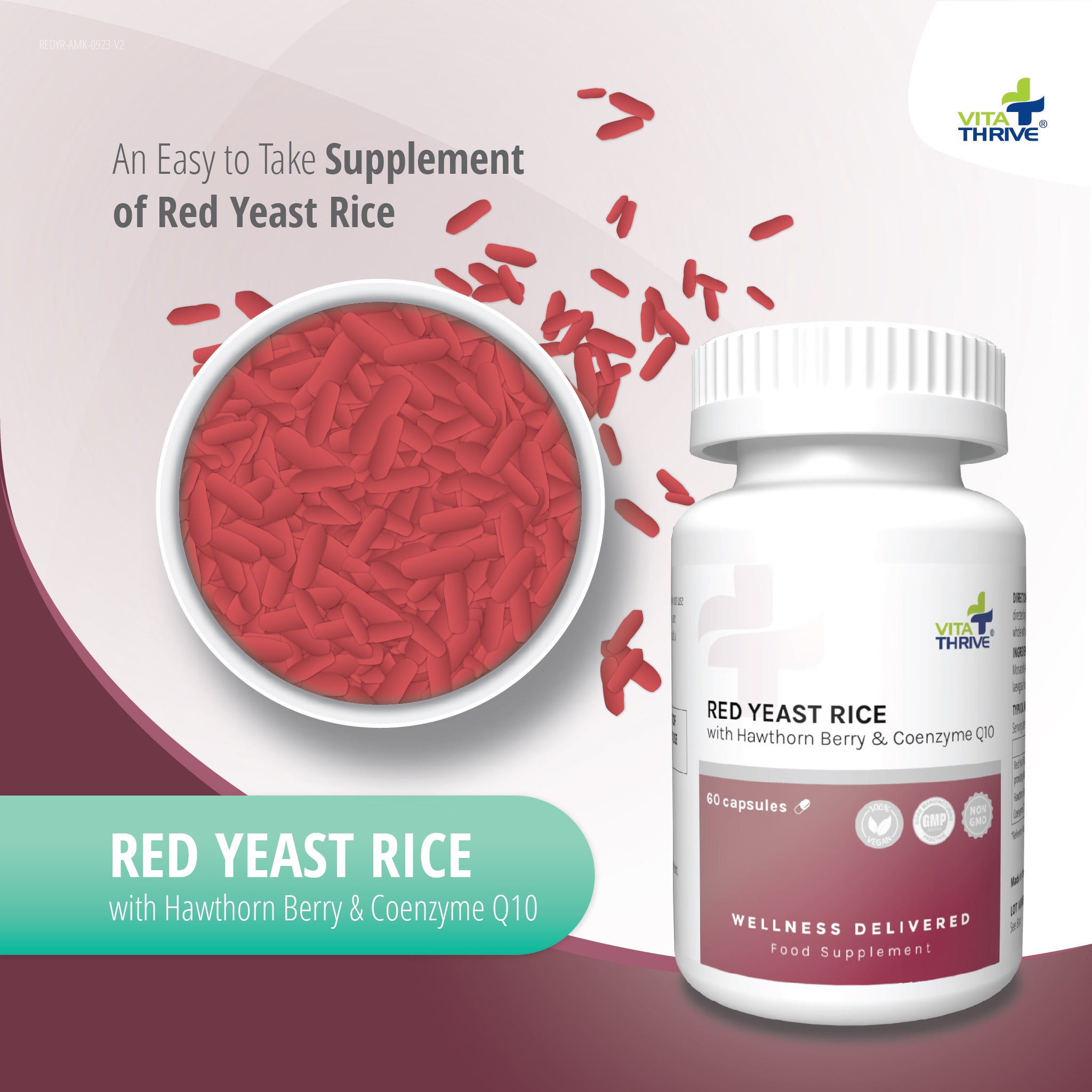 VitaThrive® Red Yeast Rice with Hawthorne Berry and Co-Enzyme Q10-60 Capsules