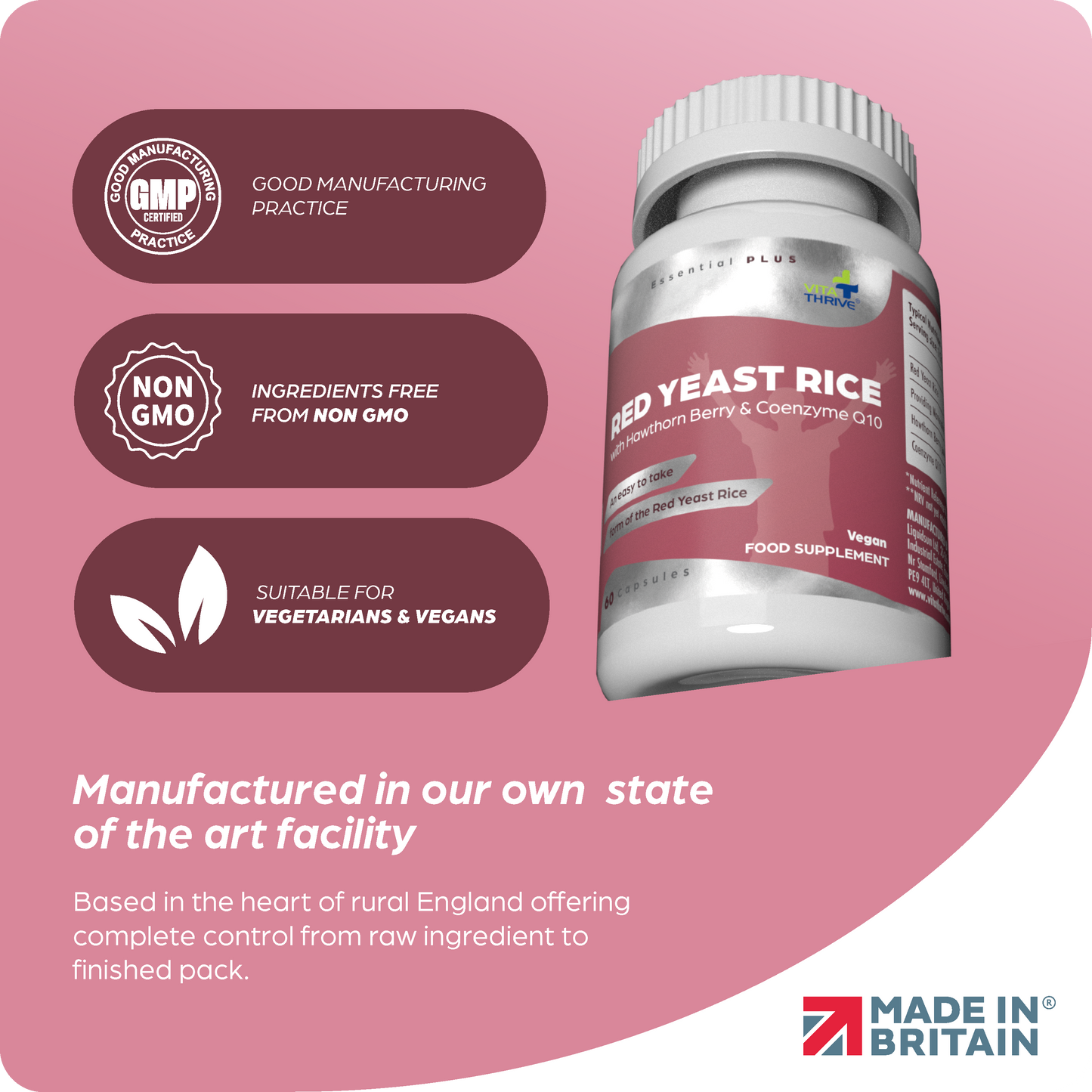 VitaThrive® Red Yeast Rice with Hawthorne Berry and Co-Enzyme Q10-60 Capsules