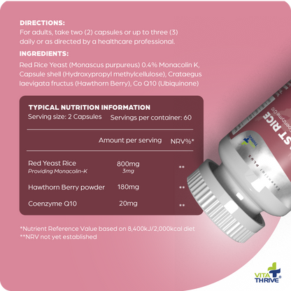 VitaThrive® Red Yeast Rice with Hawthorne Berry and Co-Enzyme Q10-60 Capsules