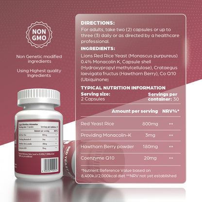 VitaThrive® Red Yeast Rice with Hawthorne Berry and Co-Enzyme Q10-60 Capsules