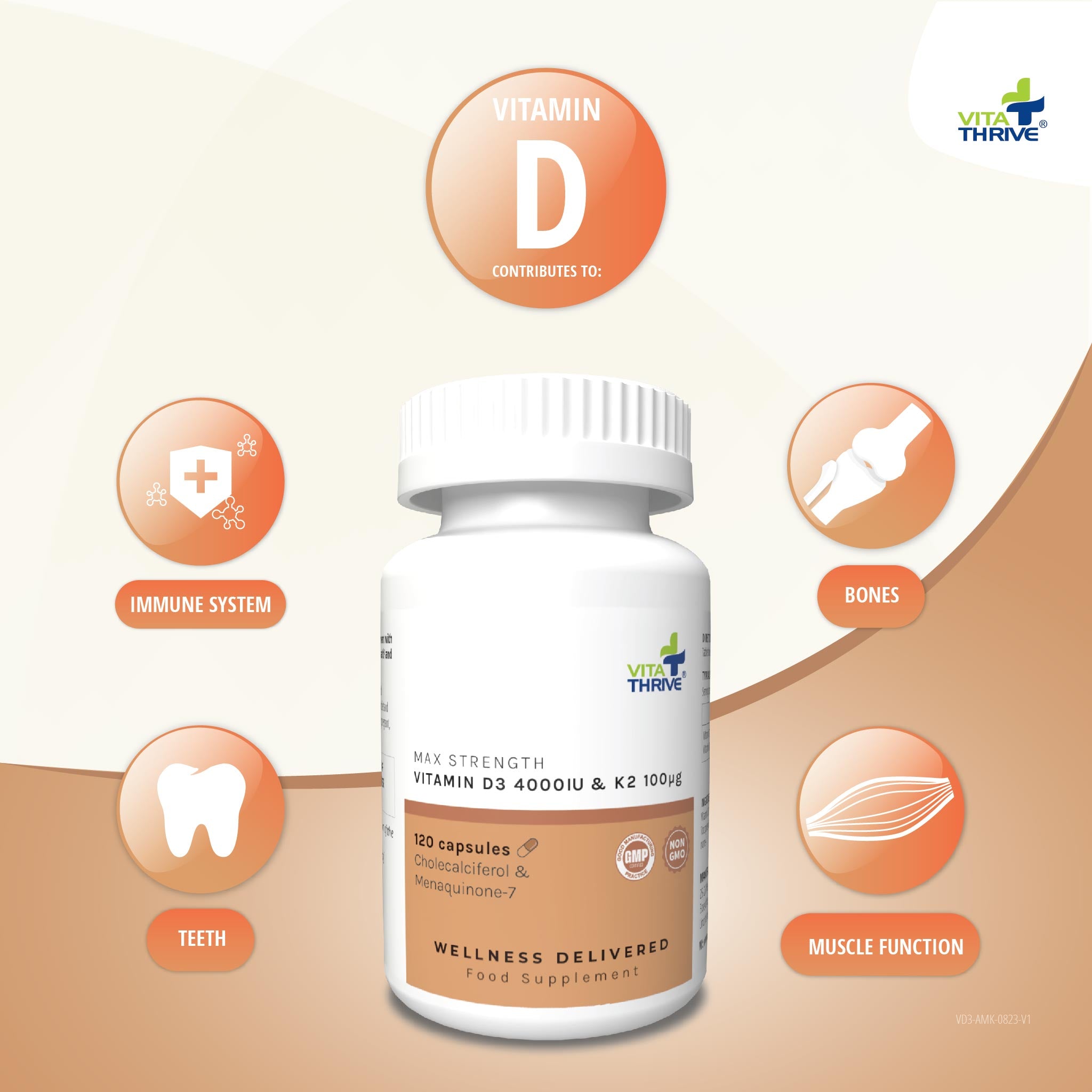 VitaThrive® Max Strength Vitamin D3 4,000iu (100µg) & Vitamin K2 100µg Capsules