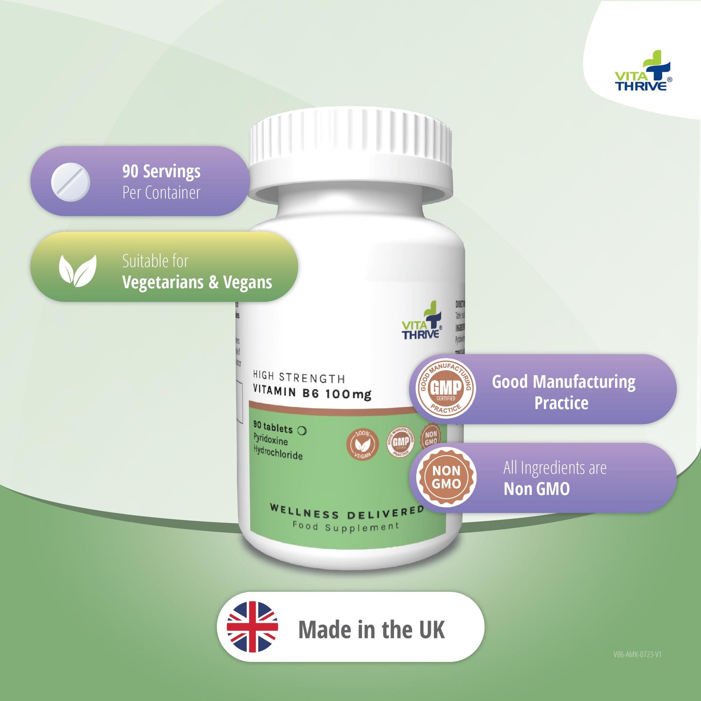 VitaThrive® High Strength Vitamin B6 100mg – 90 Tablets
