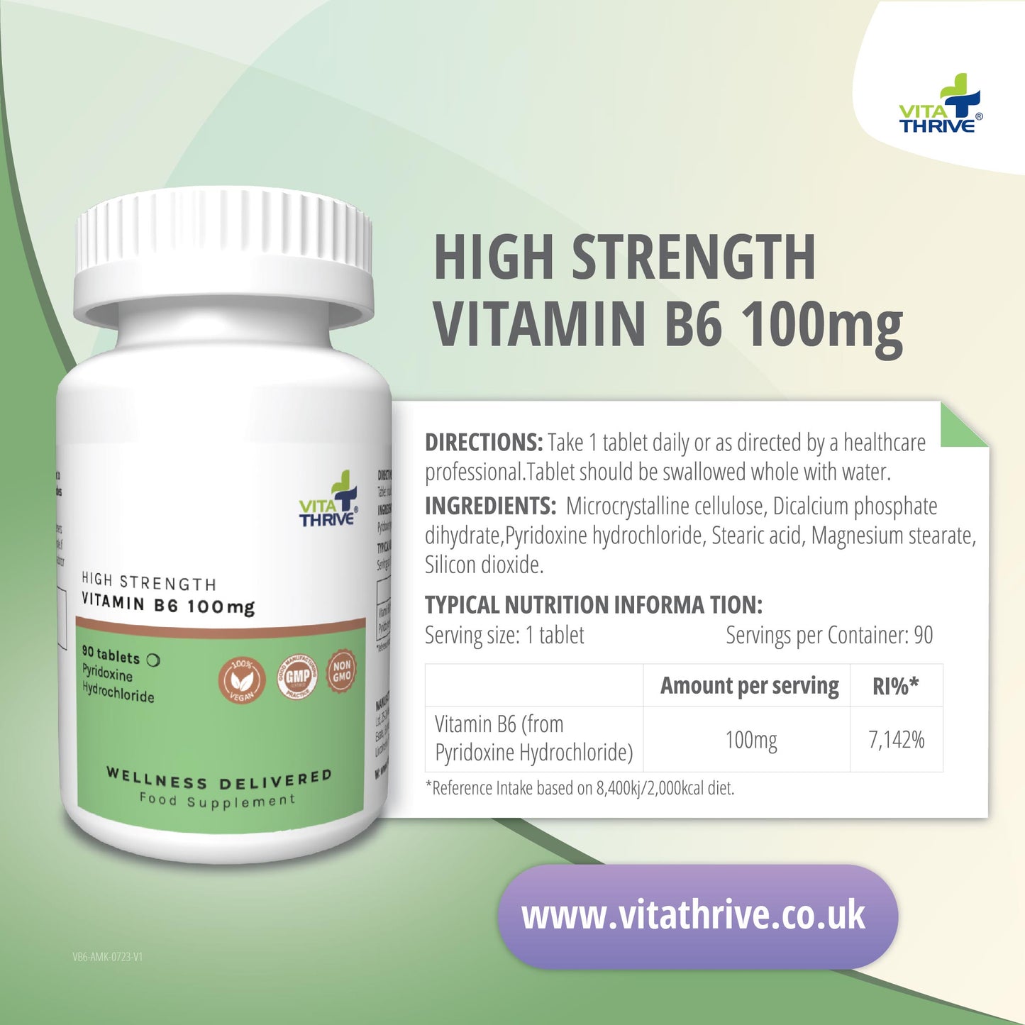 VitaThrive® High Strength Vitamin B6 100mg – 90 Tablets