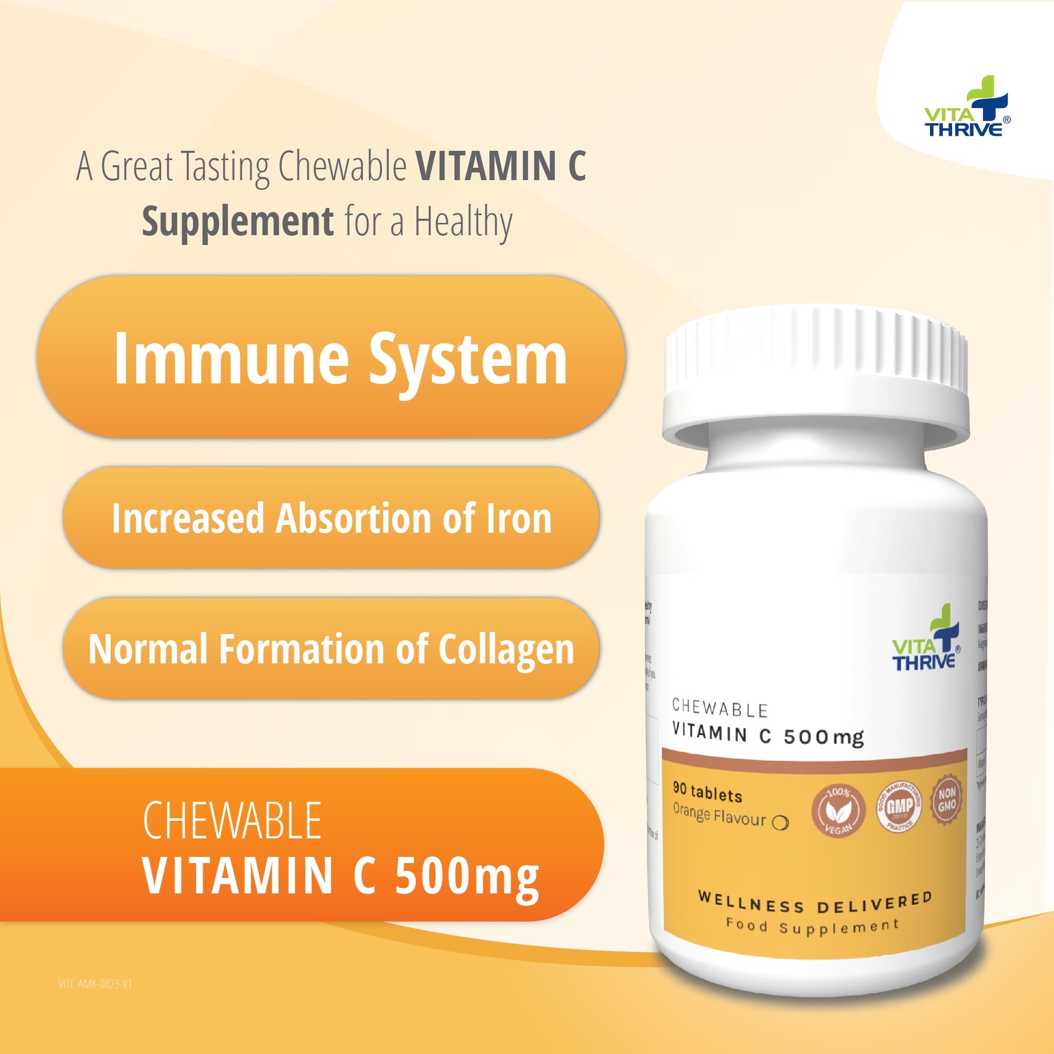 VitaThrive® Vitamin C 500mg Chewable– 90 Tablets