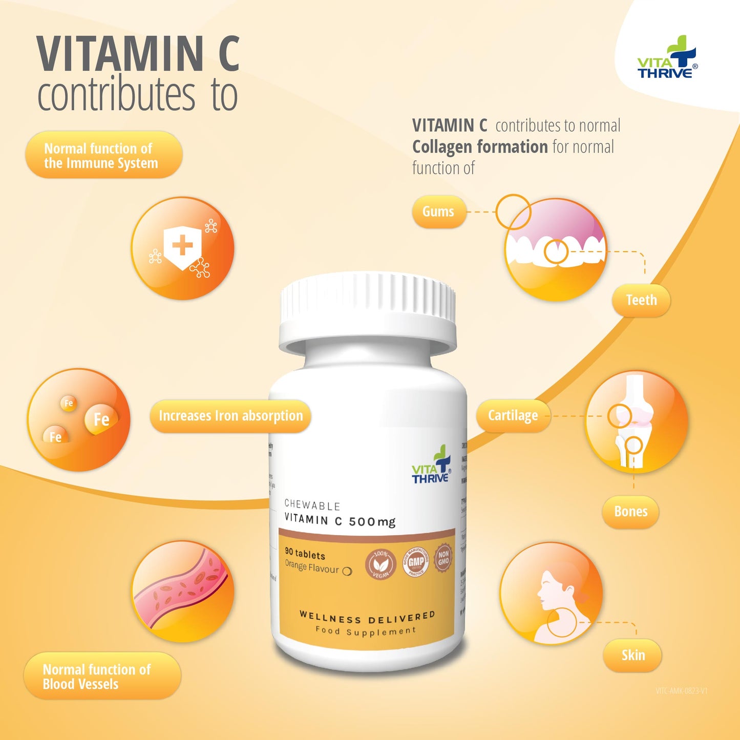 VitaThrive® Vitamin C 500mg Chewable– 90 Tablets