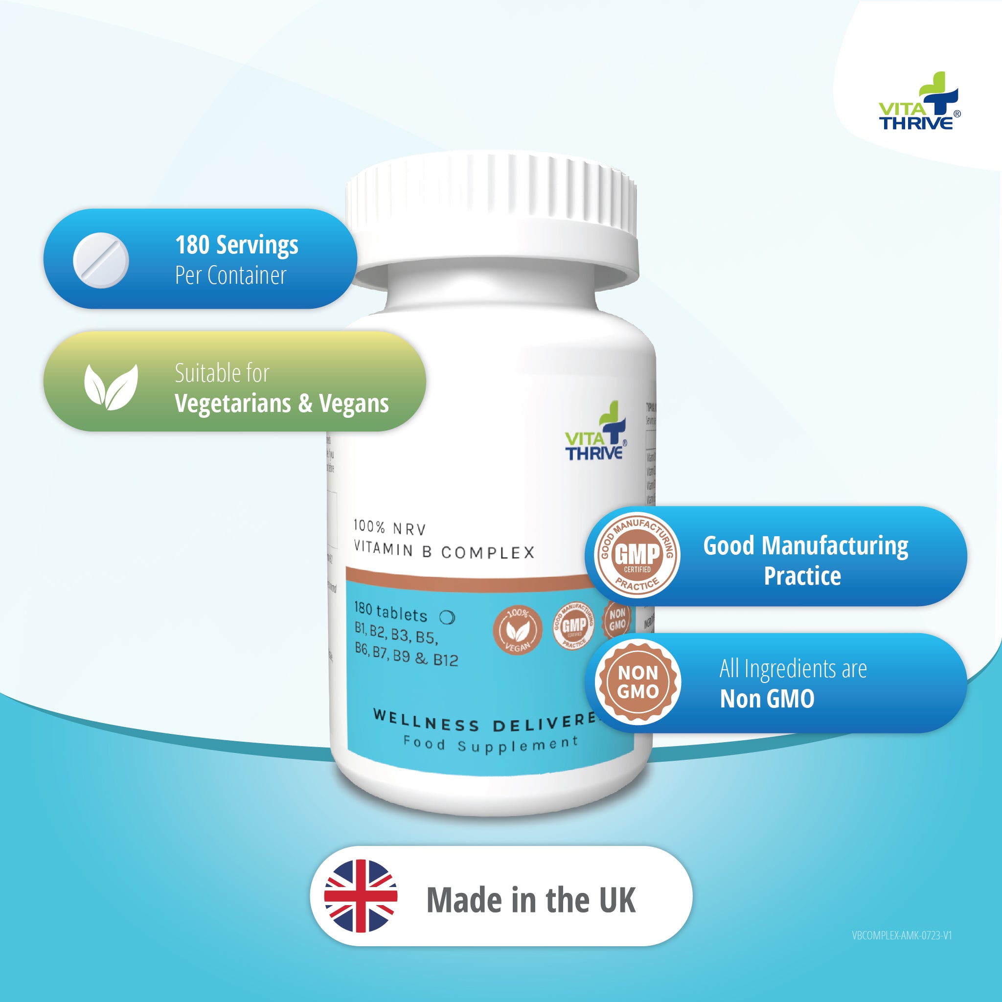 أقراص VitaThrive® Vitamin B Complex (100٪ NRV)