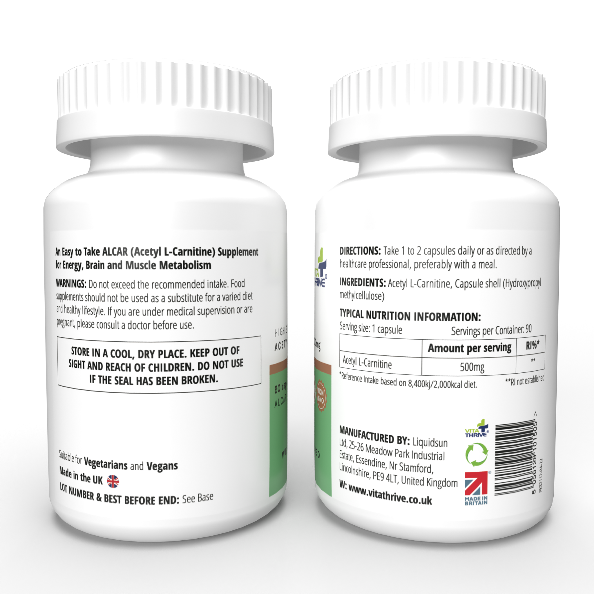 VitaThrive® Acetyl L Carnitine 500mg – 90 Capsules