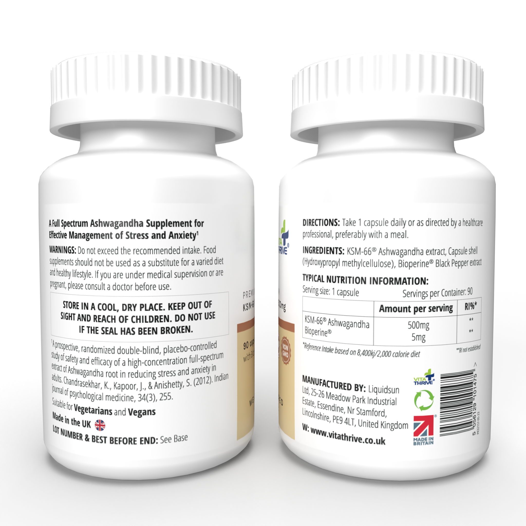 VitaThrive® KSM-66® Ashwagandha 500mg with Bioperine® Capsules - 90 Count