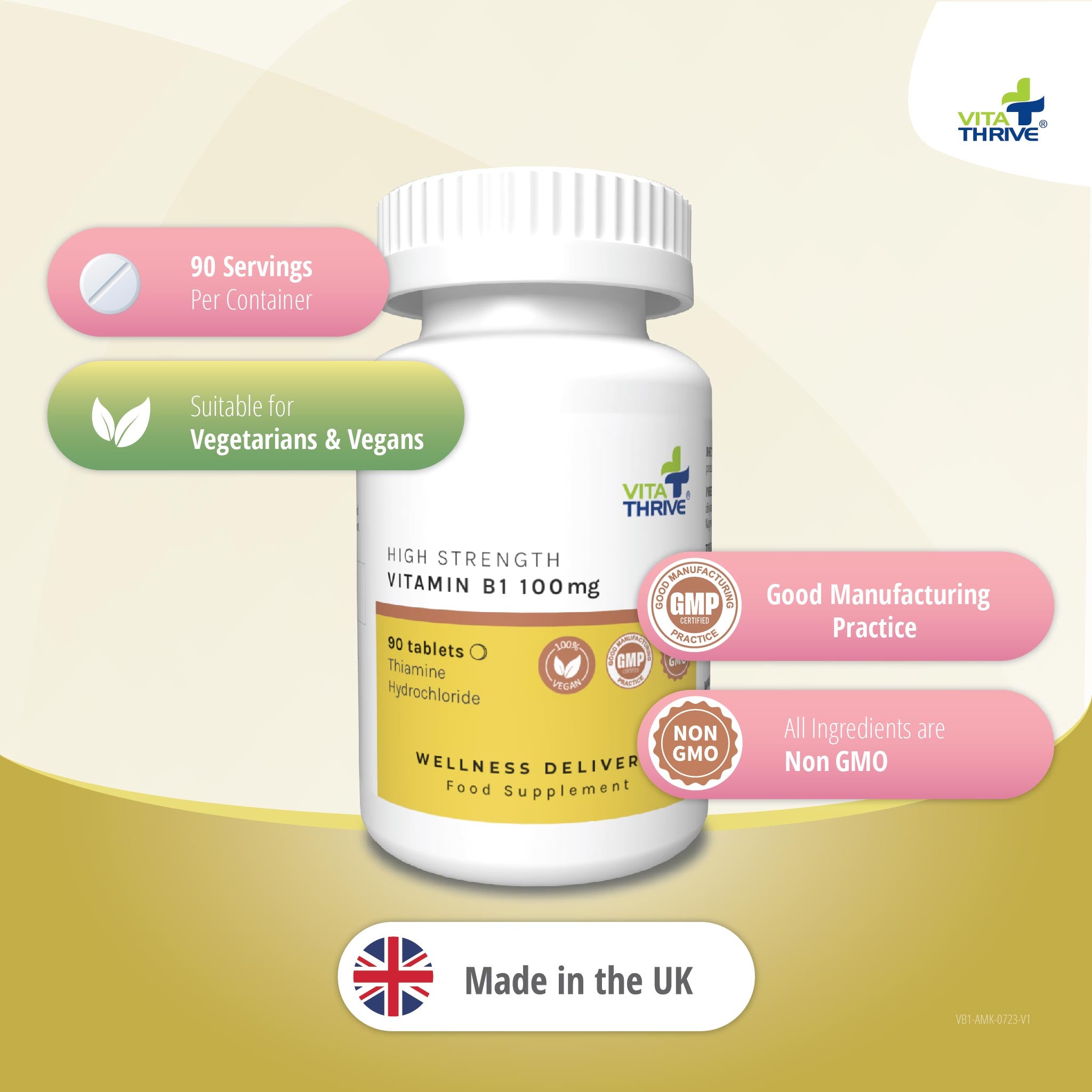 VitaThrive® Thiamine Vitamin B1 100mg – 90 Tablets