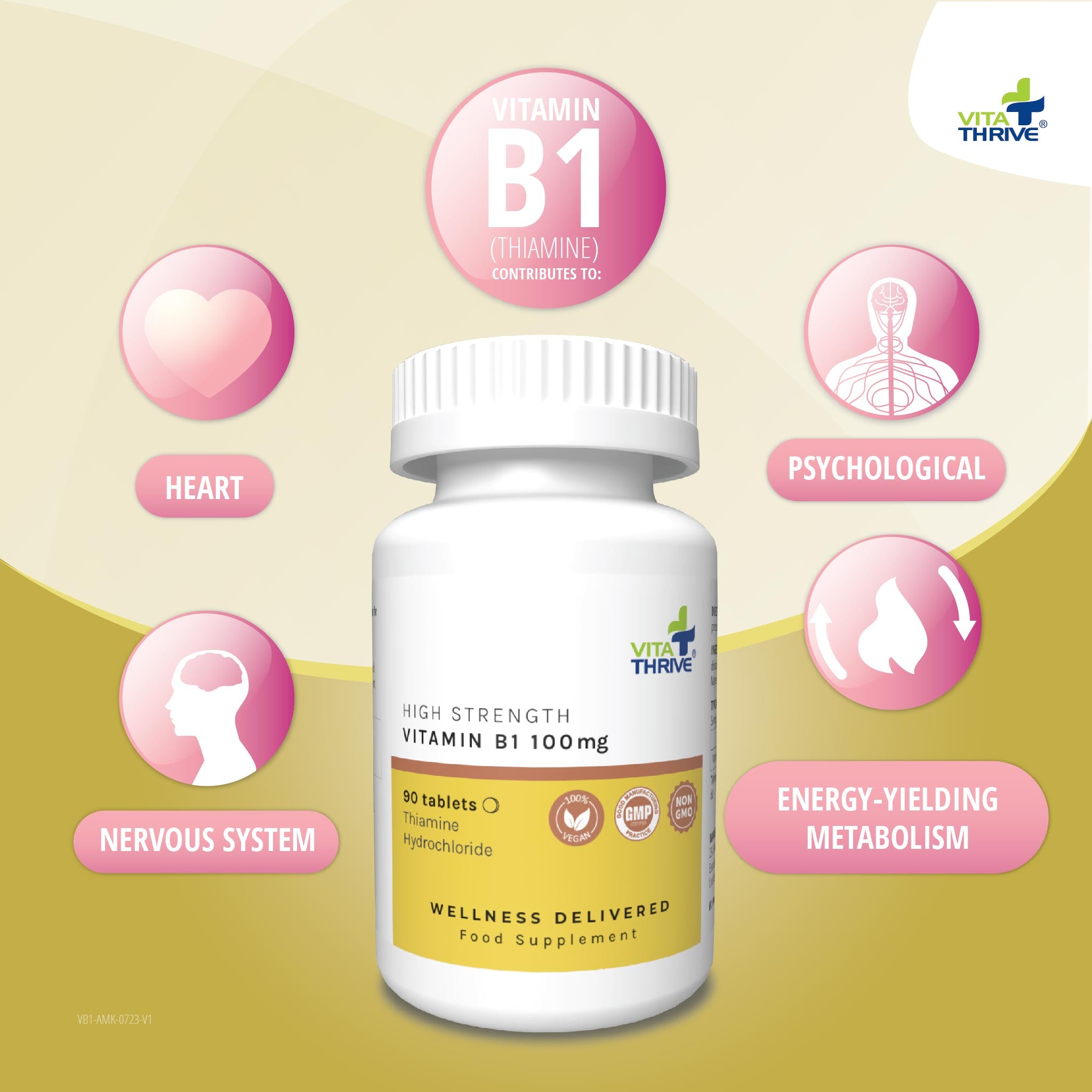 VitaThrive® Thiamine Vitamin B1 100mg – 90 Tablets