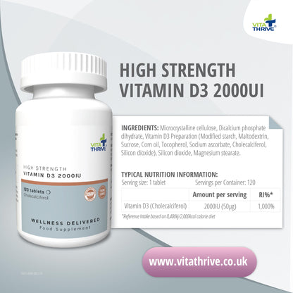 VitaThrive® High Strength Vitamin D3 2,000iu (50µg) Tablets