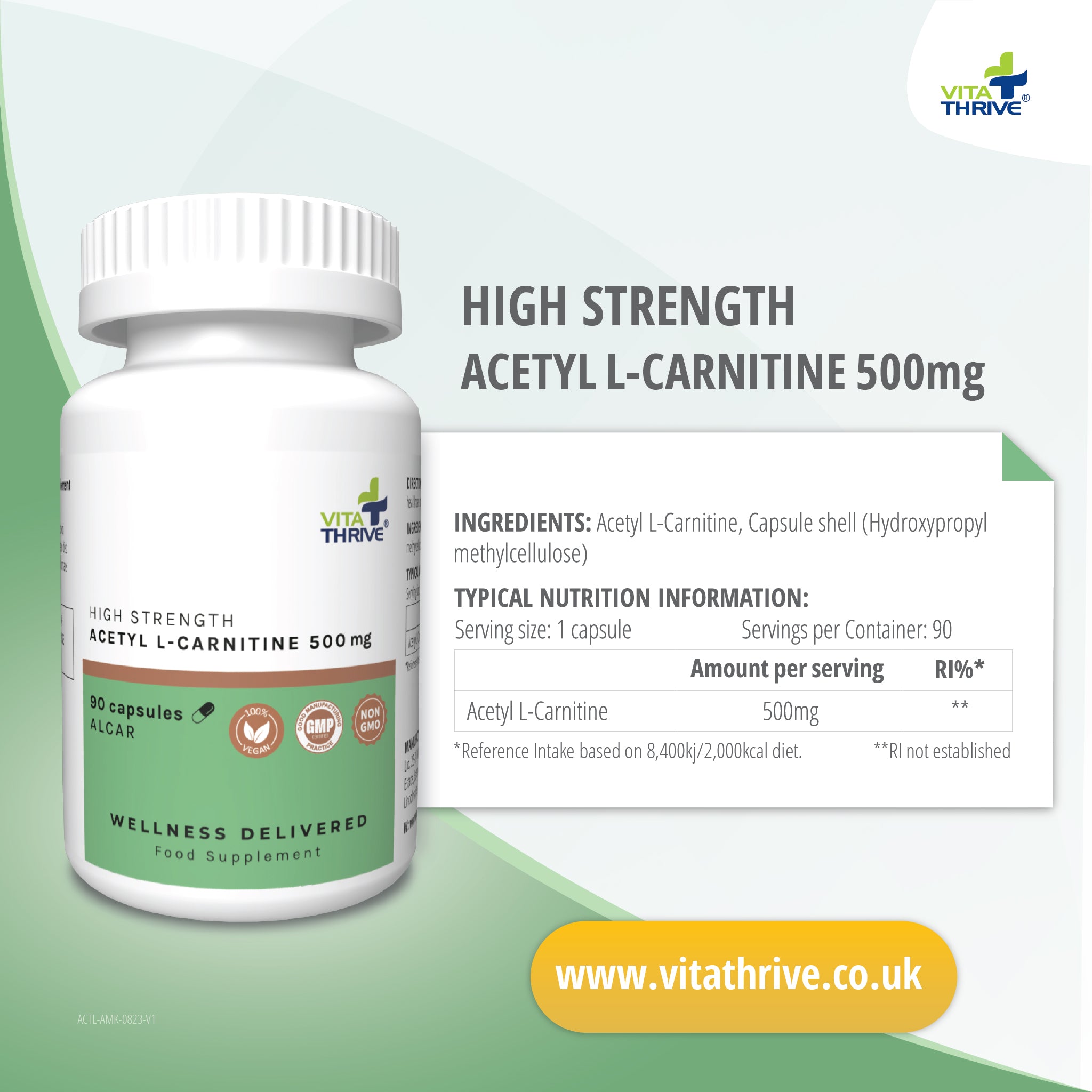 VitaThrive® Acetyl L Carnitine 500mg – 90 Capsules