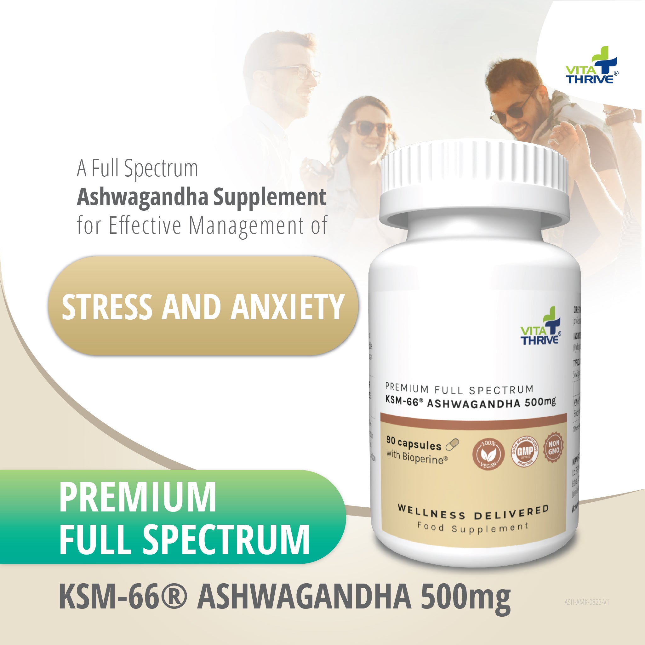 VitaThrive® KSM-66® Ashwagandha 500mg with Bioperine® Capsules - 90 Count