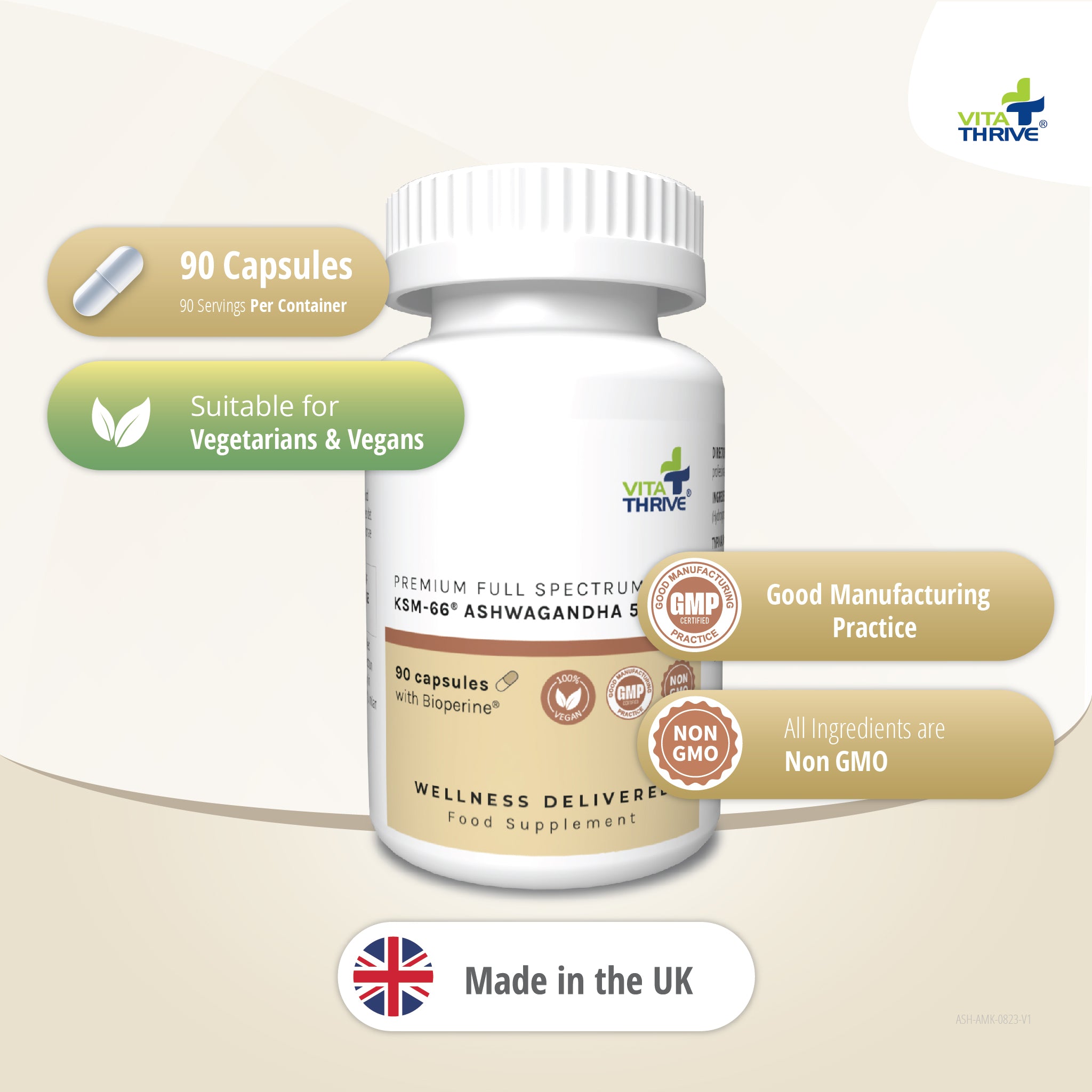 VitaThrive® KSM-66® Ashwagandha 500mg with Bioperine® Capsules - 90 Count