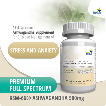 VitaThrive® KSM-66® Ashwagandha 500mg with Bioperine® Capsules - 90 Count
