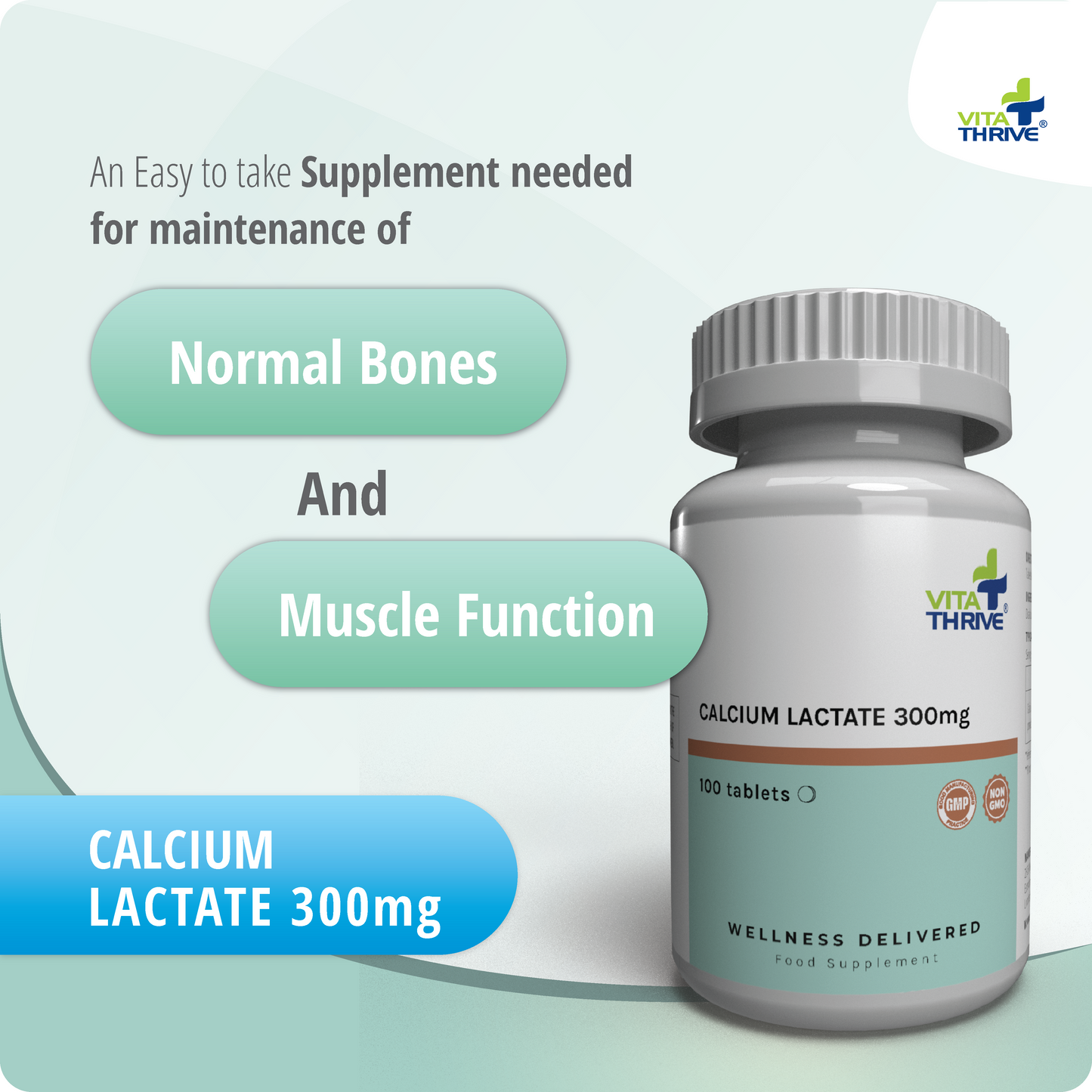 VitaThrive® Calcium Lactate 300mg Tablets (100 count)