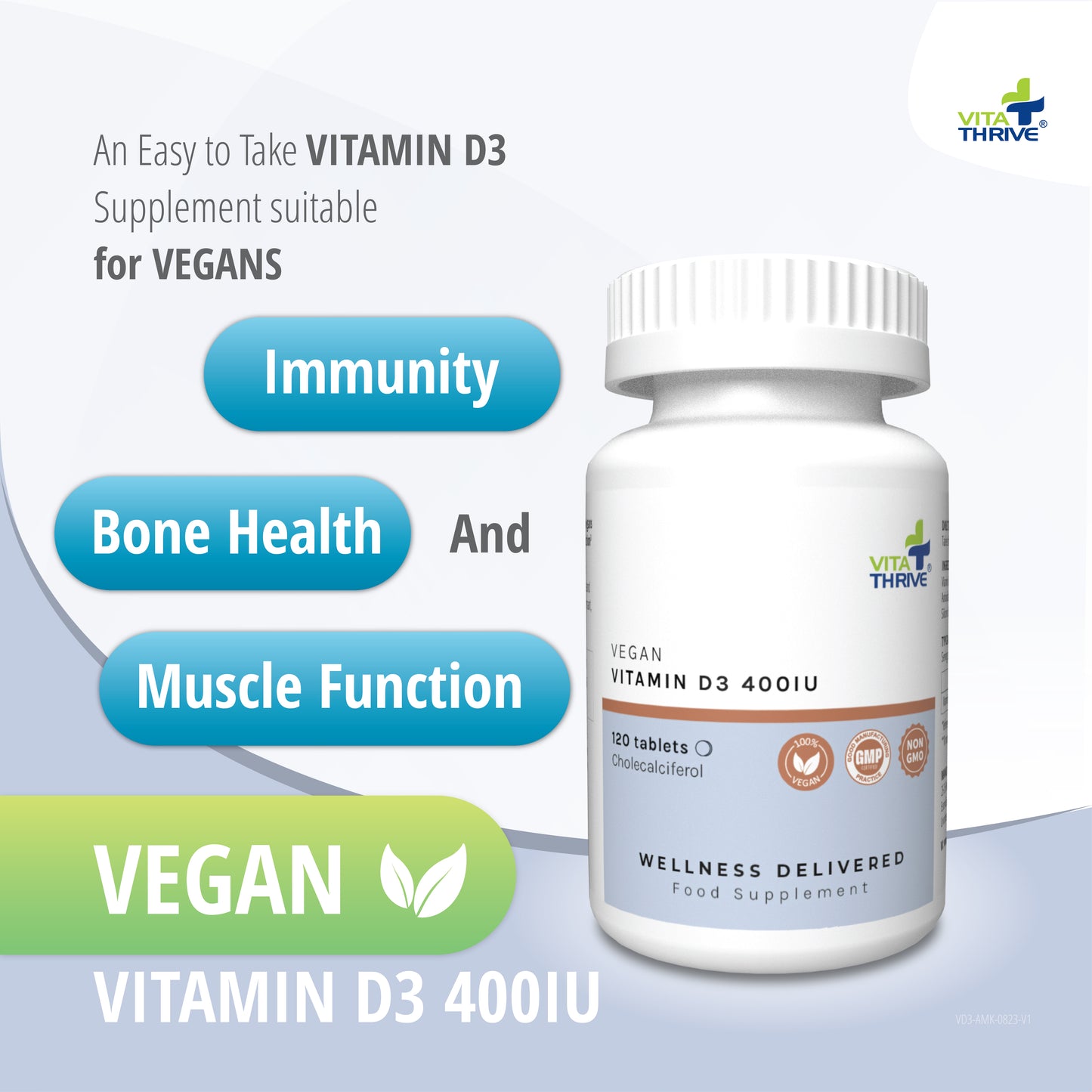 VitaThrive® Vegan Vitamin D3 400iu– 120 Tablets